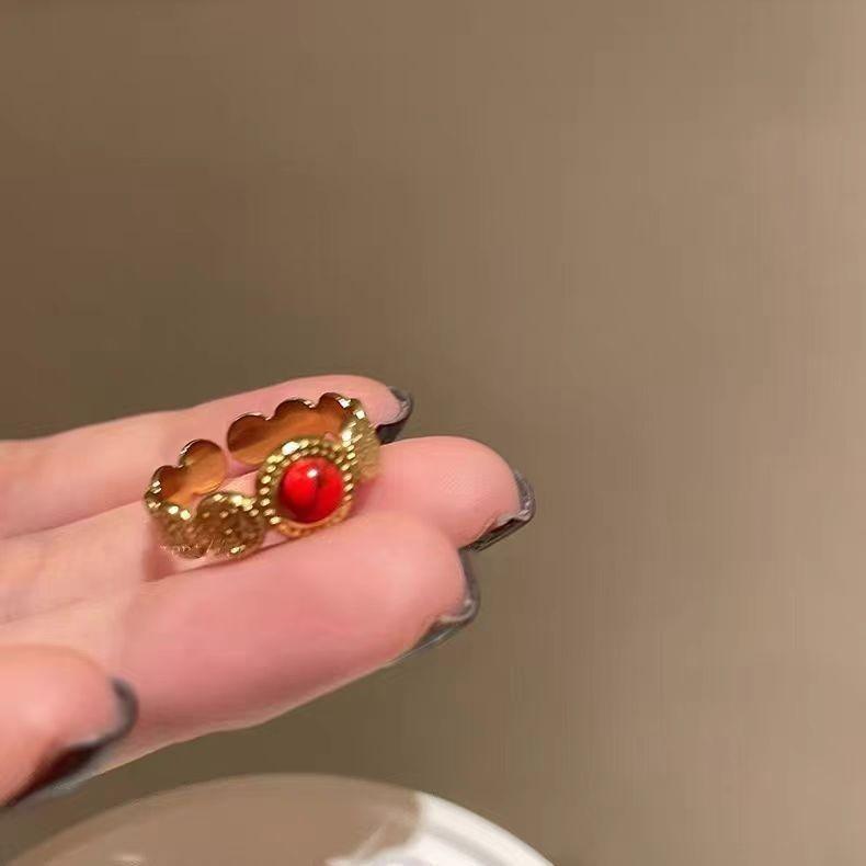 Ma Jin Caixin Retro Red Ring Collection Light Luxury Fashion Versatile Daily Stacking Open Ring