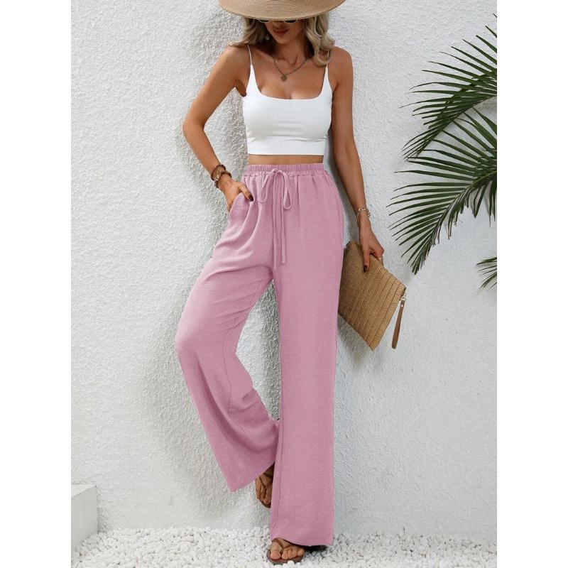 Women's Casual French Comfortable Straight Leg Wide Leg Pants with Pockets for Women