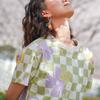 Vans Buntes Schachbrettmuster Rundhals Kurzarm T-Shirt Damen Oberteile Grün VN00091NC1D