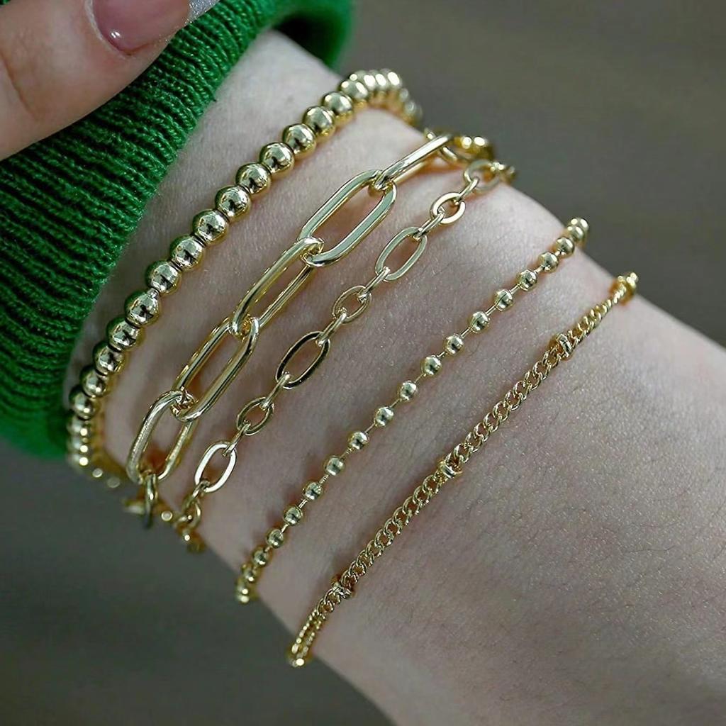 Vintage Mehrschichtiges Kettenarmband Set für Damen – Trendiger Europäischer Stil, Retro Minimalistischer Handschmuck, Grenzüberschreitende Heißverkauf Accessoires