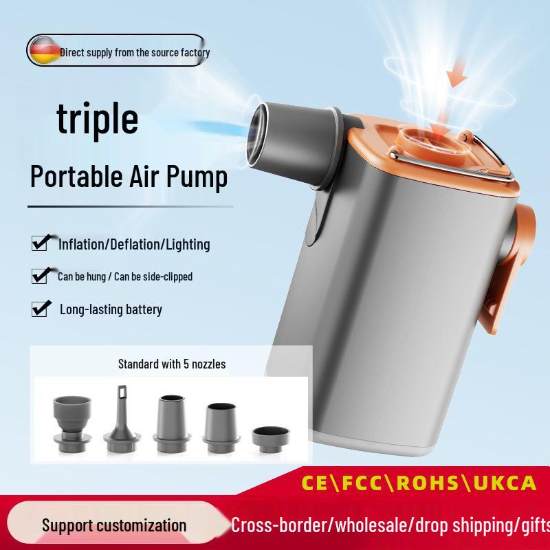 Electric Multi-functional Air Pump: Inflatable & Vacuum with Camping Light for Beds, Compression Bags & Swim Rings.