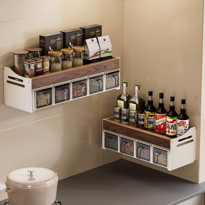 Two-Layer Wood Desktop Folding Storage Rack Multi-Functional Kitchen Seasoning Organizer Tabletop Space Saver