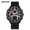 Sanda Men's Multifunctional Waterproof Luminous Watch with Dual Display and Alarm