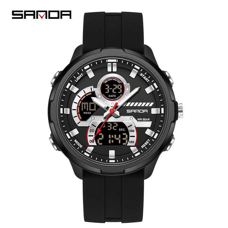Sanda Men's Multifunctional Waterproof Luminous Watch with Dual Display and Alarm