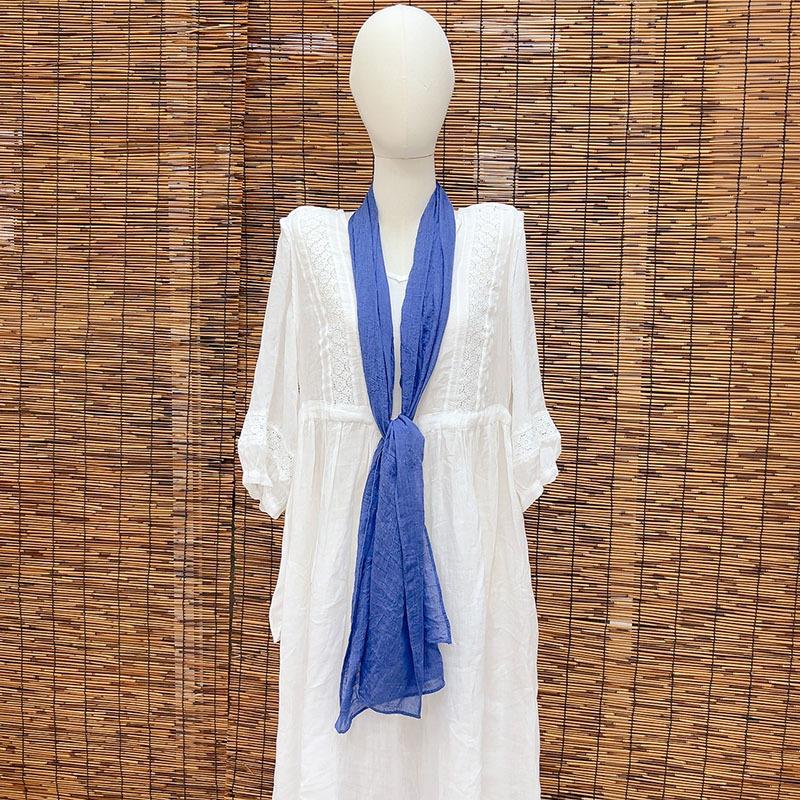 Thin Hollow Solid Color Soft Cotton Scarf Korean Version Thin Narrow Extended Small Silk Scarf Summer Neck Protection