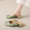 Retro Ethnic Style High-Heeled Slippers Women'S Summer Bag Head Half Slippers Wearing Muller Shoes Single Shoes
