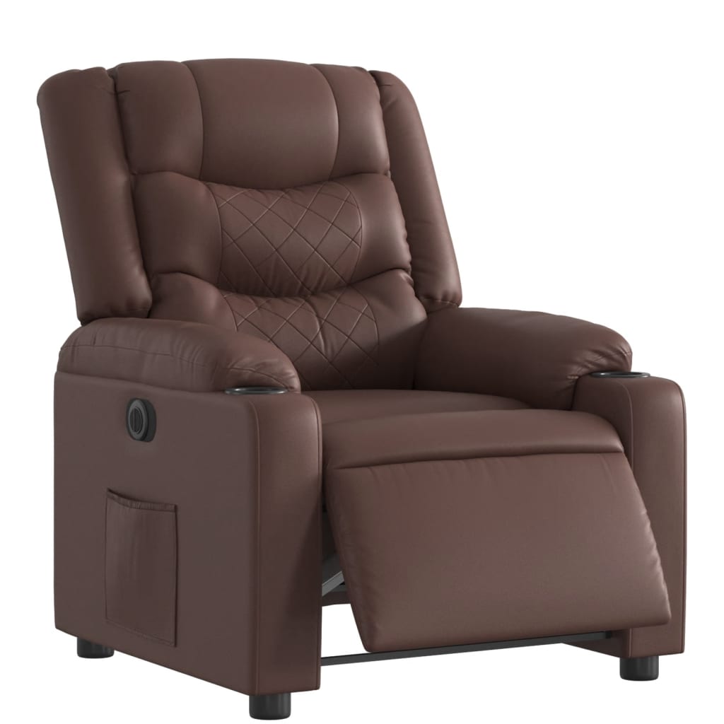 Electric Recliner Chair Brown Faux Leather