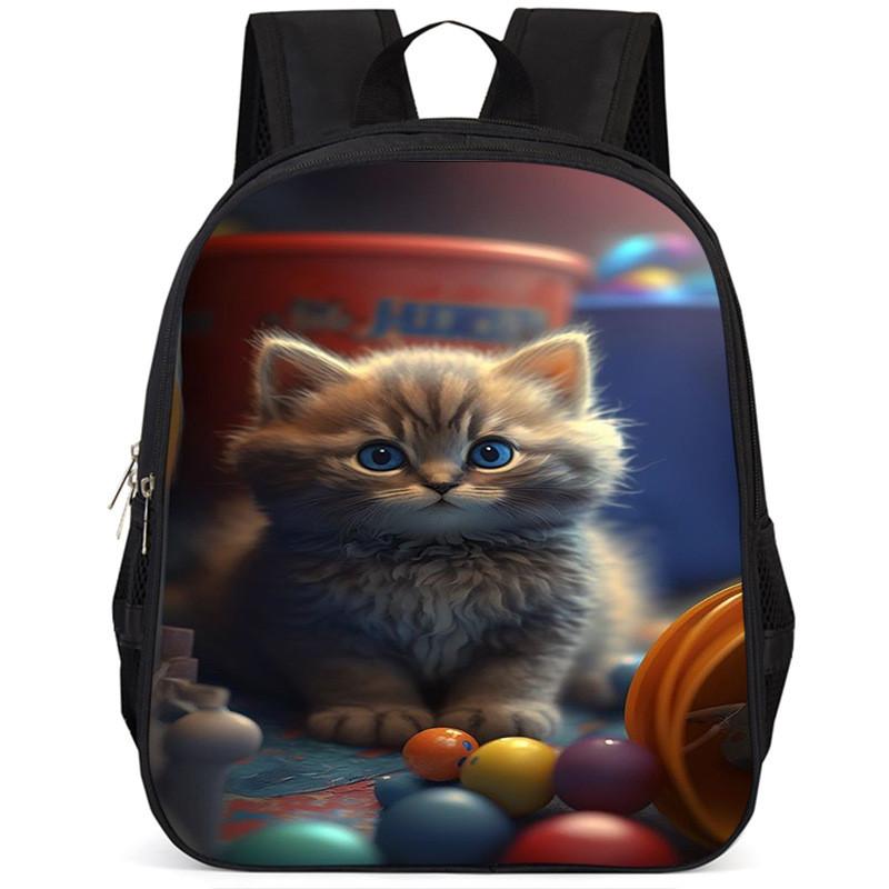 Adorable Cat 15-inch Large Capacity School Backpack Lightweight Oxford Fabric