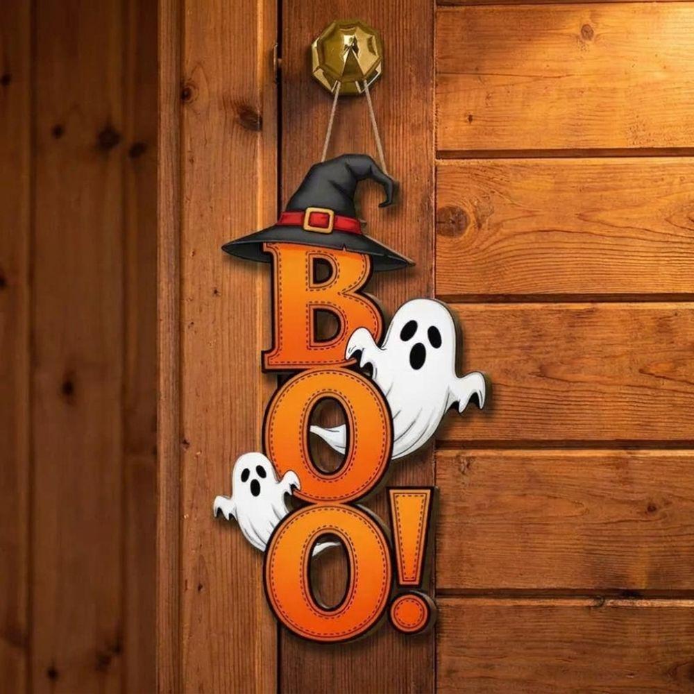 Gothic Ghost Witch Hat Door Hanger Wooden Ghost Hanging Sign  Halloween Party