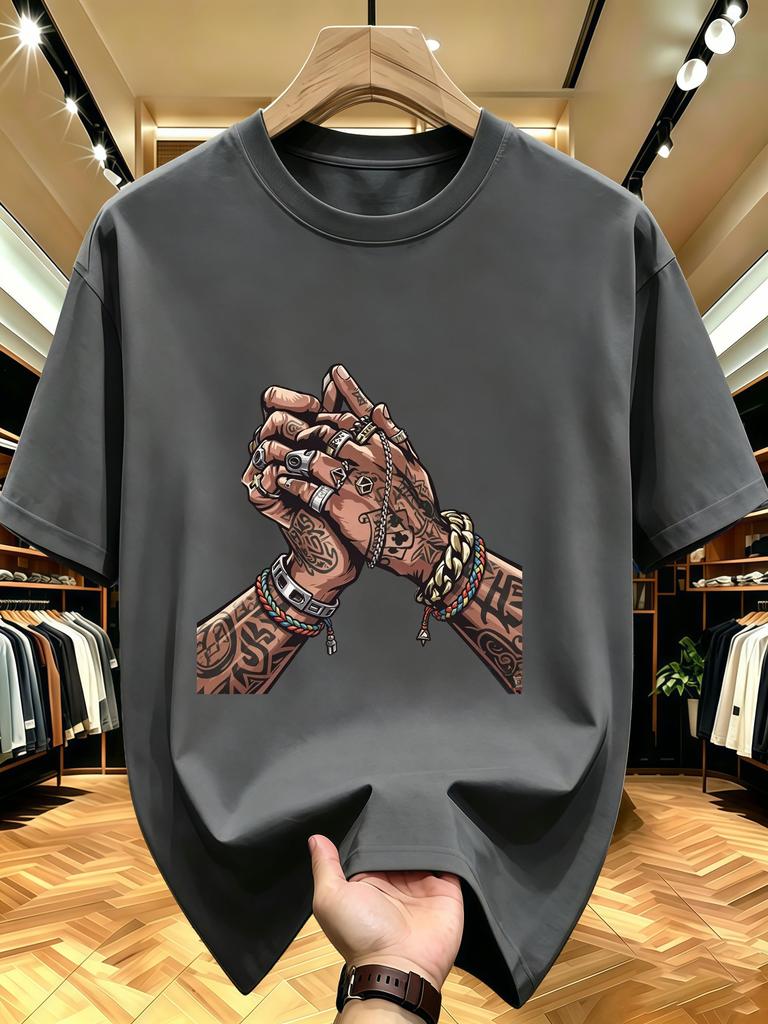 Summer New Unisex Oversized Rose Cross Print T Shirt 100 Percent Cotton Breathable Crew Neck Short Sleeve Casual Streetwear Loose