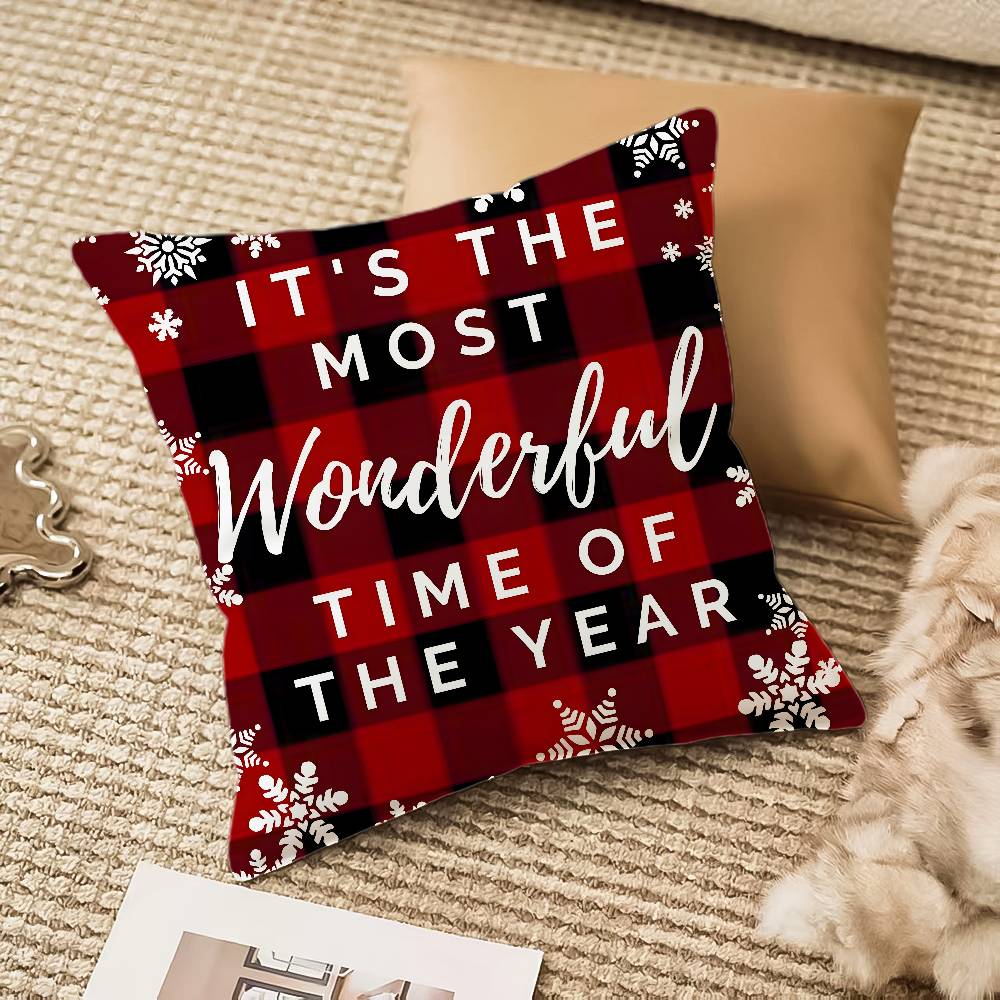 Frohe Weihnachten Kissenbezug Seidiger Kurzplüsch mit unsichtbarem Reißverschluss Staubdichter Sofakissenbezug