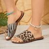 Fashion Plus Size Summer New Pop-Toe Flat Sandals Women's Leopard Round Toe Fashion Splice Soft Sole Anti-Slip Wear-Resistant Slippers