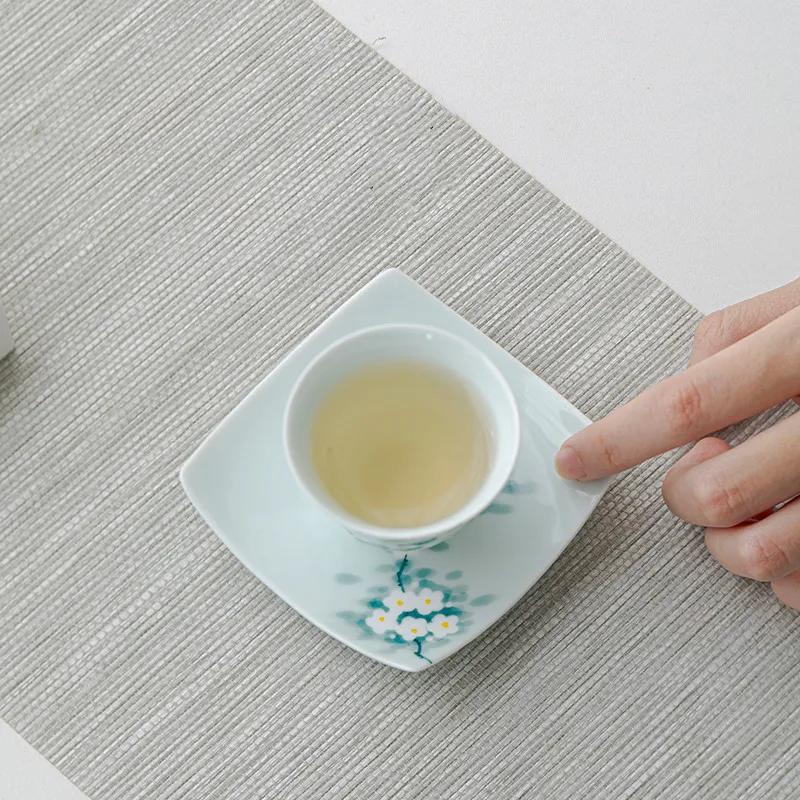 1 Pc Chinese Hand-painted Flowers Ceramic Teacup Handmade Tea Cup Coaster Porcelain Tea Bowl Teaware Personal Meditation Cup