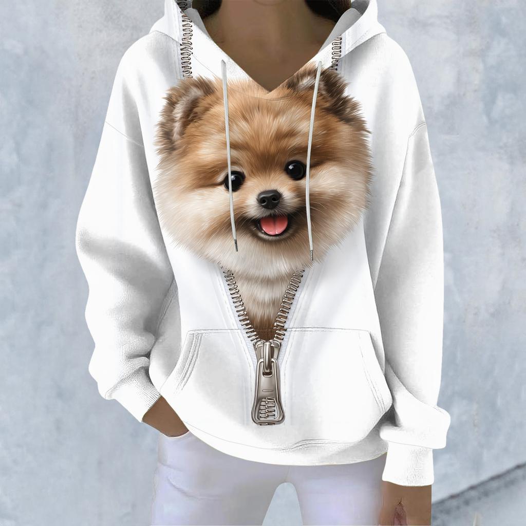 Fashion Casual Hoodies Sweatshirts Womens Fun Pet Printed Long Sleeve Loose Drawstring Hoodies Long Sleeved Women's Tops