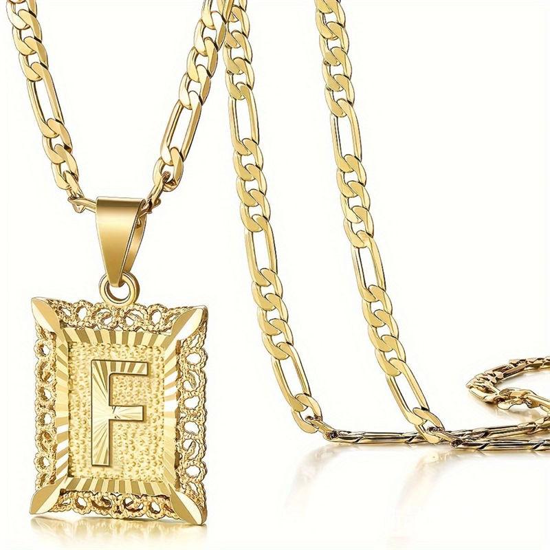 Initial Letter Pendant Necklace for Men Women 14K Gold Plated Square Necklace 26 Letters Long Chain Necklace GZW