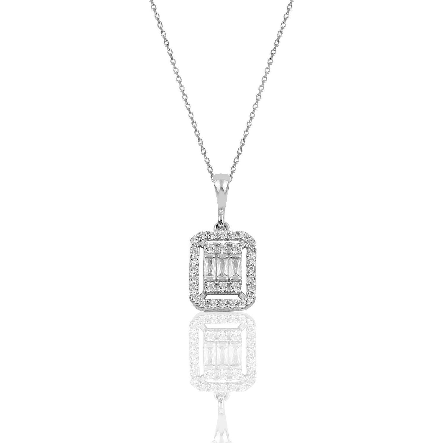 

Silver Rhodium Baguette Stone Necklace Sgtl10124running ярко-розовый