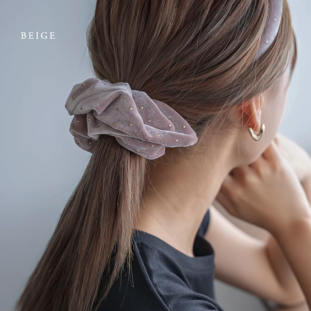 JewelVOX Scrunchie Hair Hair Accessory for Dot Adult Tie, Women, Velvet-Style Pattern, Gold, (Brown)