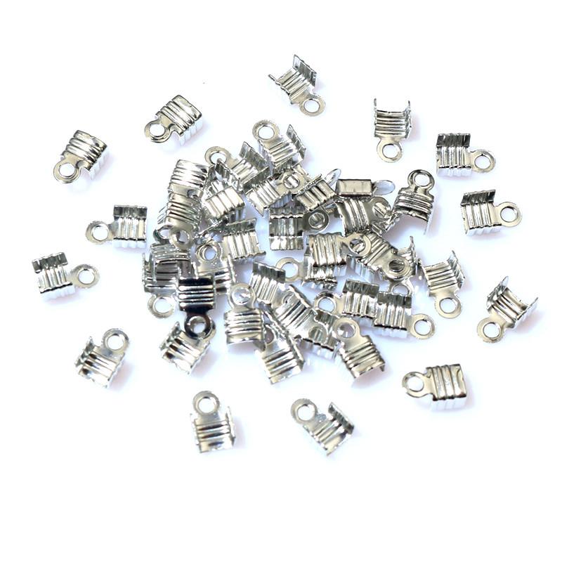 200pcs Fits 3/4/5mm String Cords Ends Tips Ribbon Leather Rope Fold Crimp Bead Connectors For DIY Jewelry Making Accessories