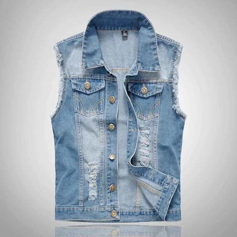 Men's Fashion Jeans Sleeveless Jacket Vest Male Black Blue Denim Jeans Vest  Man Cowboy Outdoors Waistcoat Mens Jacket Vest
