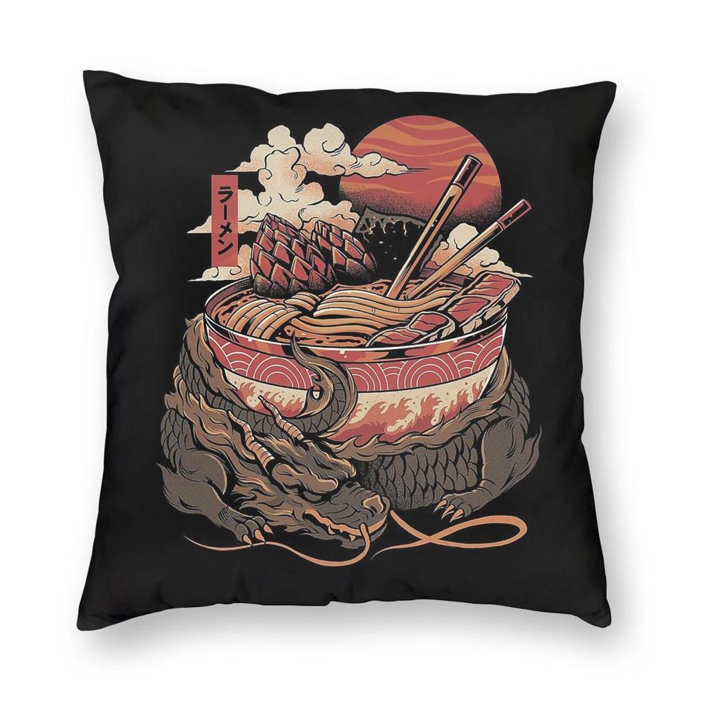 Dragon Ramen Square Pillowcase Polyester Linen Velvet Pattern Zip Decor Throw Pillow Case Home Cushion Cover