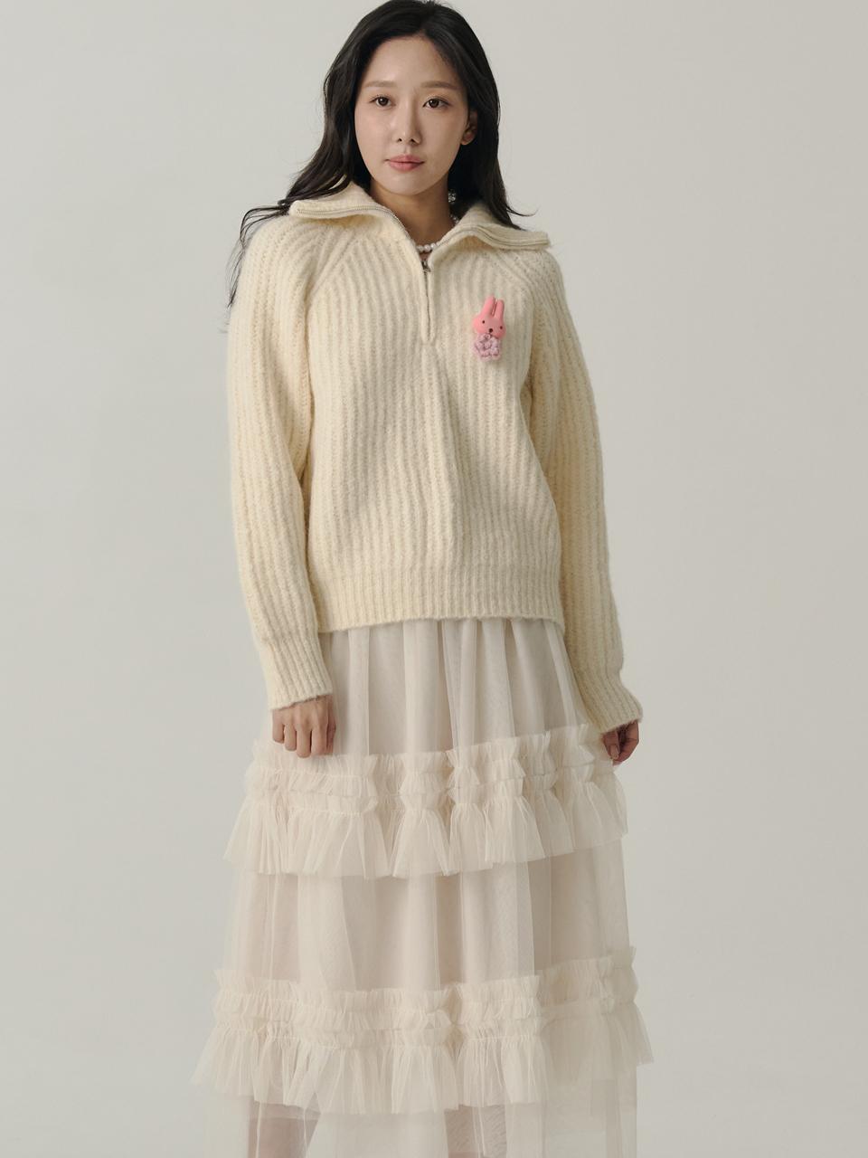 Sorry, Too Much Love Raglan Half Jip-Up Wool Knit_Cream Cream