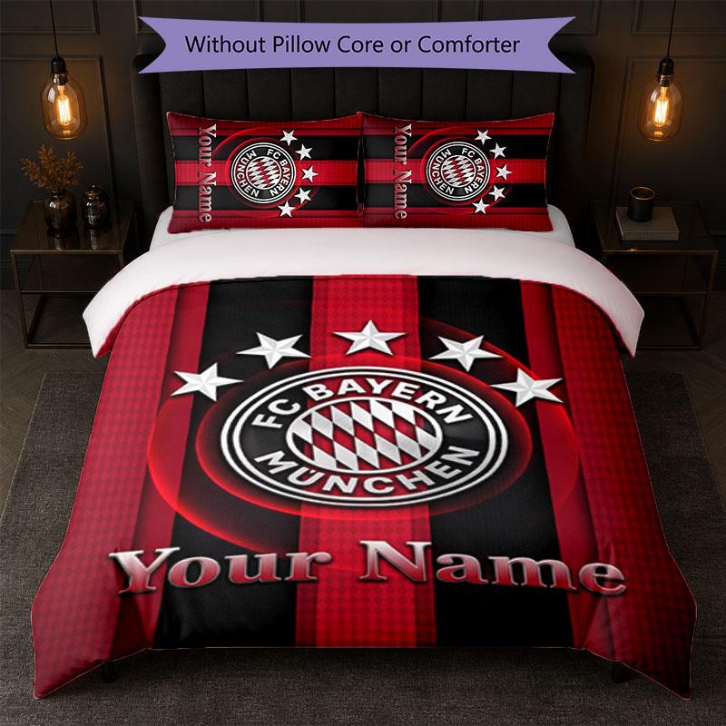 Set Biancheria da Letto Personalizzato Bayern Monaco con Nome Testo 1 Copripiumino+2 Federe Logo Calcio Regalo Personalizzato per Occasioni Speciali Decorazione Camera da Letto