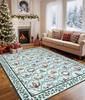 Christmas Floral Carpet Mat Rug Red Green Beige Vine Pattern with Snowman Tree Design Soft Floor Mat for Home Decoration