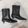 Fashion 2025 New Women Heeled Short Boots Fashion Leather Pointed Toe Shoes Designer Elegant Dress Pumps Winter Classical Zapatos Mujer