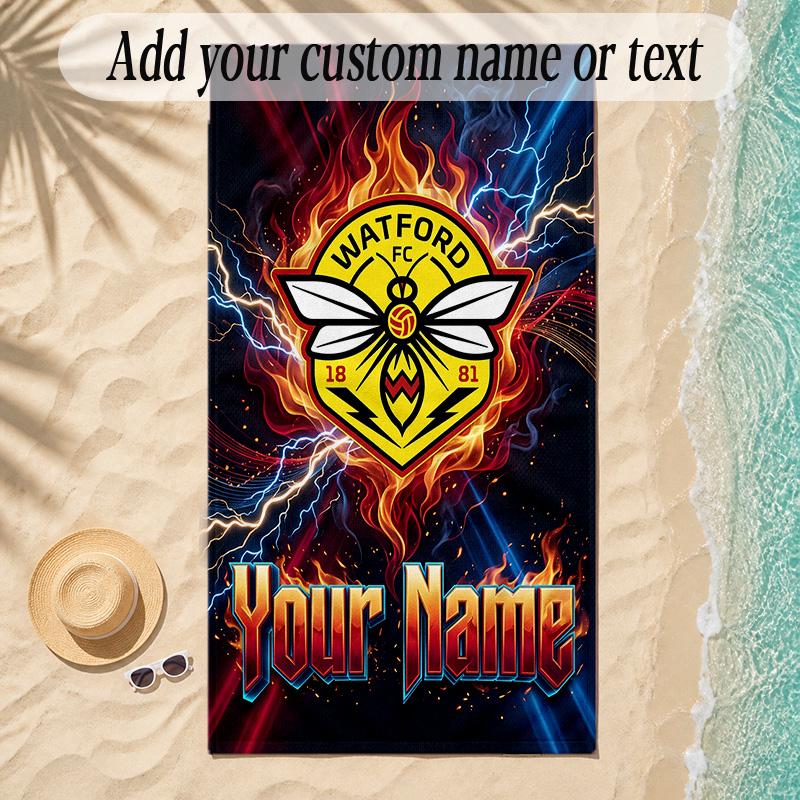 Beach TowelWatford FC Custom Name Text Personalized Soft Towel for Beach Pool Indoor Home Decor Gift