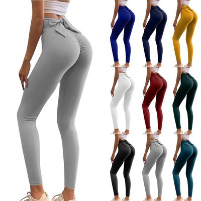 Women's Fashion Yoga Pants High Waisted Strap Pleated Hip Lifting Exercise Skinny Pants
