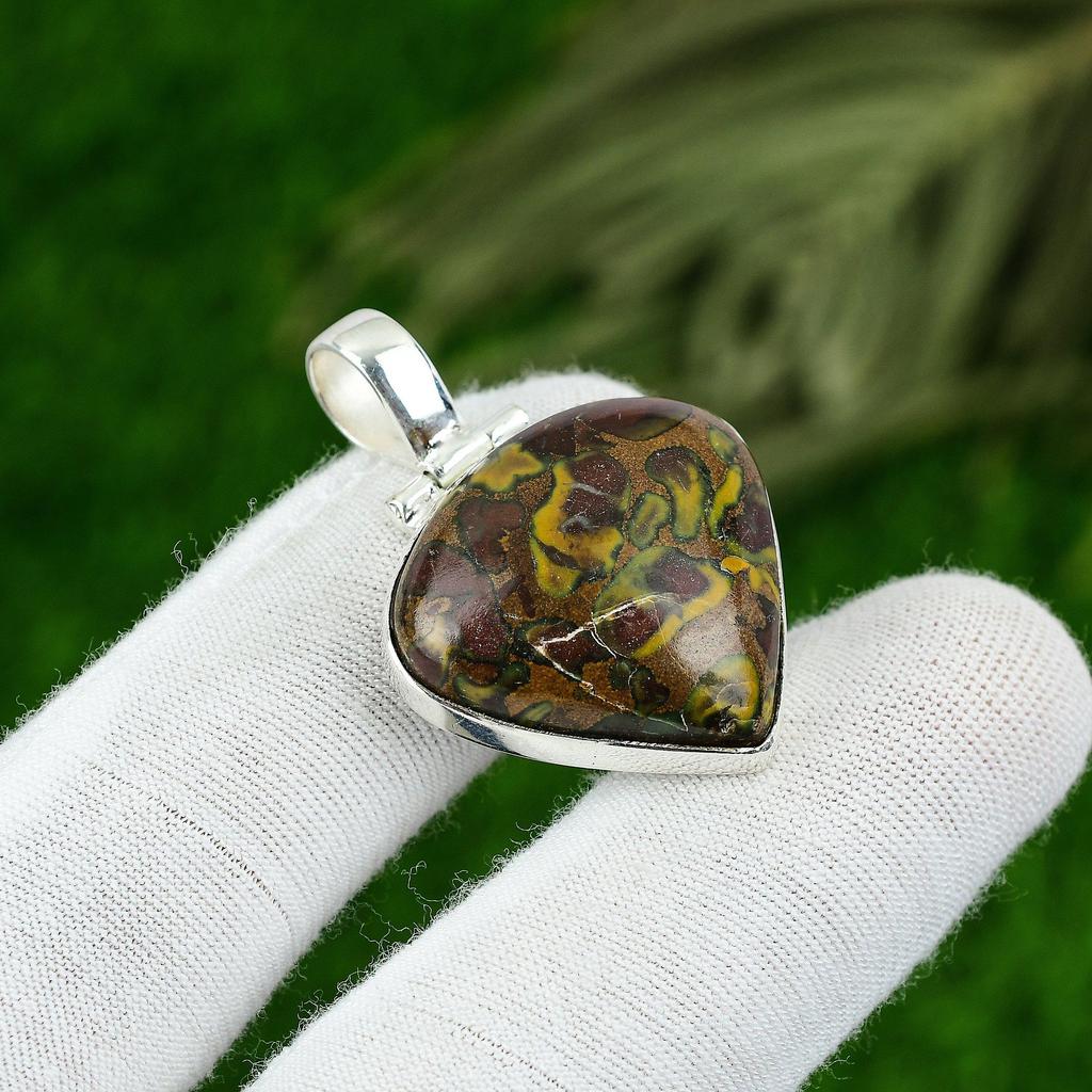 Natural Fruit Jasper Gemstone Pendant Brown 925 Sterling Silver Indian Jewelry