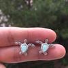 Cute Sea Turtle Stud Earring For Women Fashion Imitation Blue Fire Opal Screw Back Earrings For Women Wedding Band Jewelry Gifts