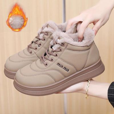 Damen Übergröße Schnürstiefel mit weicher Sohle Herbst und Winter warmes Fell gefütterte rutschfeste Wander-Freizeit-Sport-Baumwollstiefel