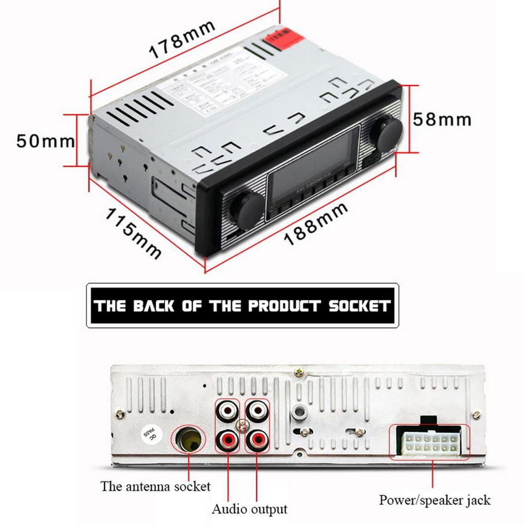 1din 5513 Car MP3 Player with FM Modulator, Bluetooth Music, Vintage Audio, USB Stereo Radio with AUX Function, Hands-Free AUX