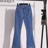 MODIQUE Autumn Plus Size New Women Basics Elastic Bell-Bottoms Full Length Flare Pants Lady High Waisted Casual Long Denim Jeans