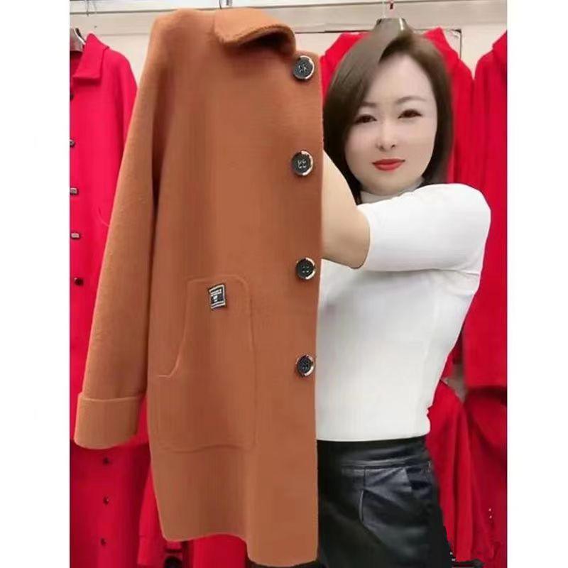 Elegant Woolen Coat: Loose Fit, Double-Faced Design for Middle-Aged and Elderly Women