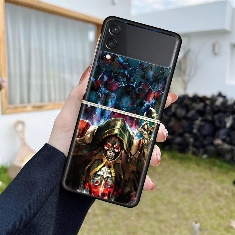 Case For Samsung Galaxy Z Flip 3 5G Black Hard Luxury ZFlip Phone Cover Fall Prevention Fashion PC Shell Overlord Skull Anime