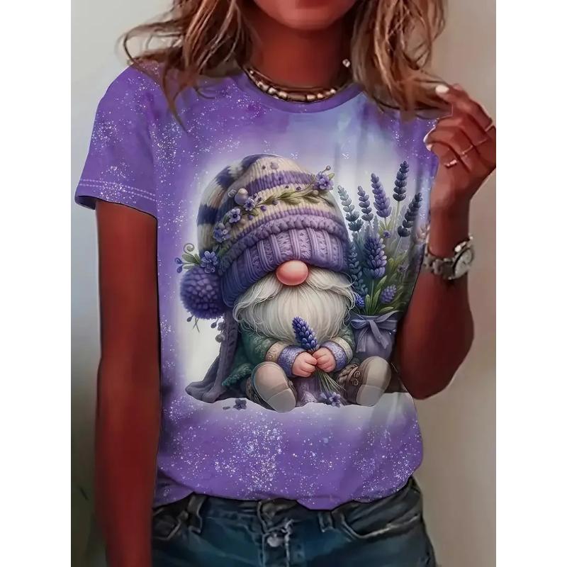 

Летняя женская футболка с коротким рукавом и круглым вырезом, растительный узор, круглый вырез, полиэстеровое волокно, короткая длина, украшение, высокое качество 8XL