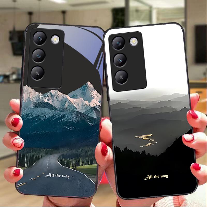Dark Forest White For Y72 33S 11 03 36 96 Lite 35 16 Iqoo 12 V40 SE 5G 29 40 21 30 X80 Pro Vivo Tempered Glass Phone Case Black