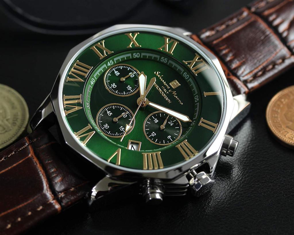 Salvatore Marra Green Chronograph 10 ATM Water for Business and Formal Wear Men's Wristwatch, Resistant,