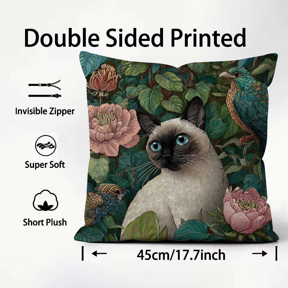 Cat And Flower Fashion Cushion Cover Plush Fabric Soft DoubleSided Printed Sofa Warm Winter Home Child Gift Pillow Case