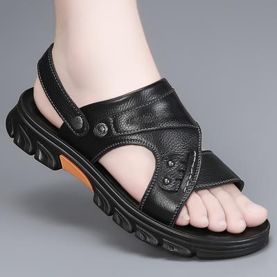 Mens Open Toe Cowhide Sandals Fashion Business Genuine Leather Casual Slippers Men Summer Flat Shoes Luxury Brand Roman Slippers