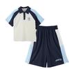 Xiaoyinman Boys' Color Block Raglan Polo Two-Piece Set