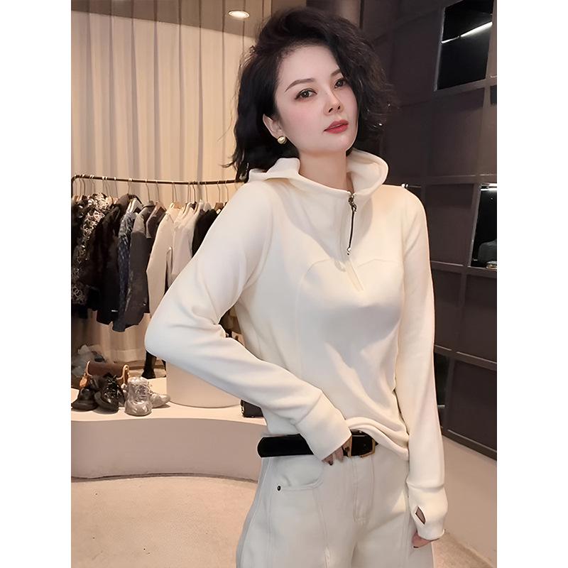 Women's High Neck Hooded Solid Sweatshirt - 2025 Spring/Autumn Fashion, Loose & Versatile Style