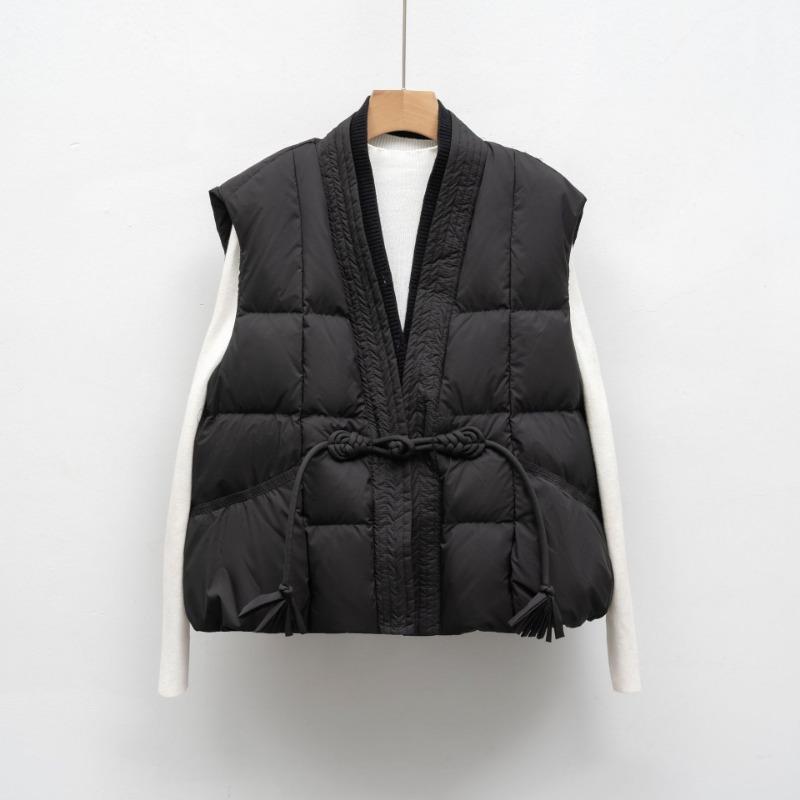 Down Vest New National Standard 90 Down Casual Autumn and Winter Light and Simple Solid Color V-neck Loose Coat