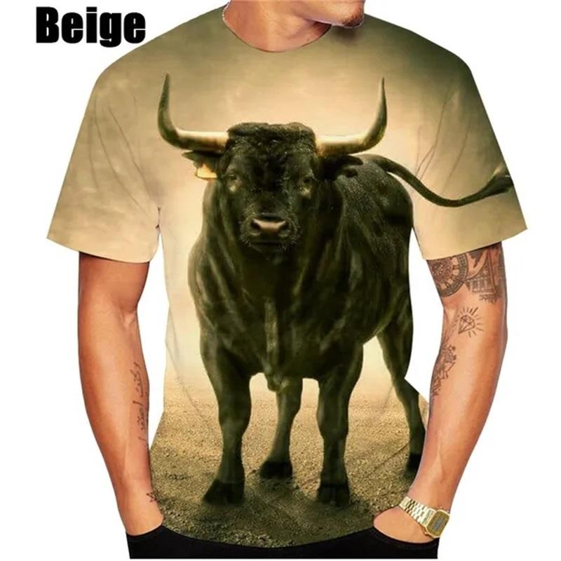 Hot Sale 3D Printing Bull Graphic T Shirts Short-sleeved Round Neck Men's Tee Tops Clothing Plus Size Streetwear Tshirt