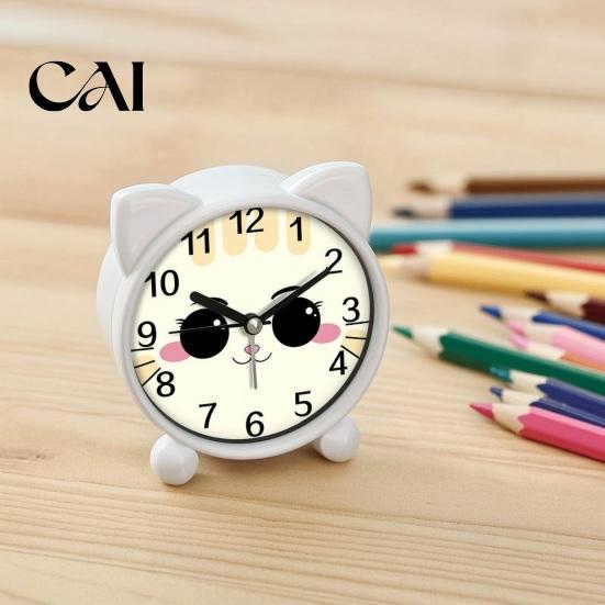 Battery Operated Desk Clock Cartoon Animal Alarm for Students, Non-Ticking Quiet Movement Kids Room Clock, Home Bedroom Small Decorative
