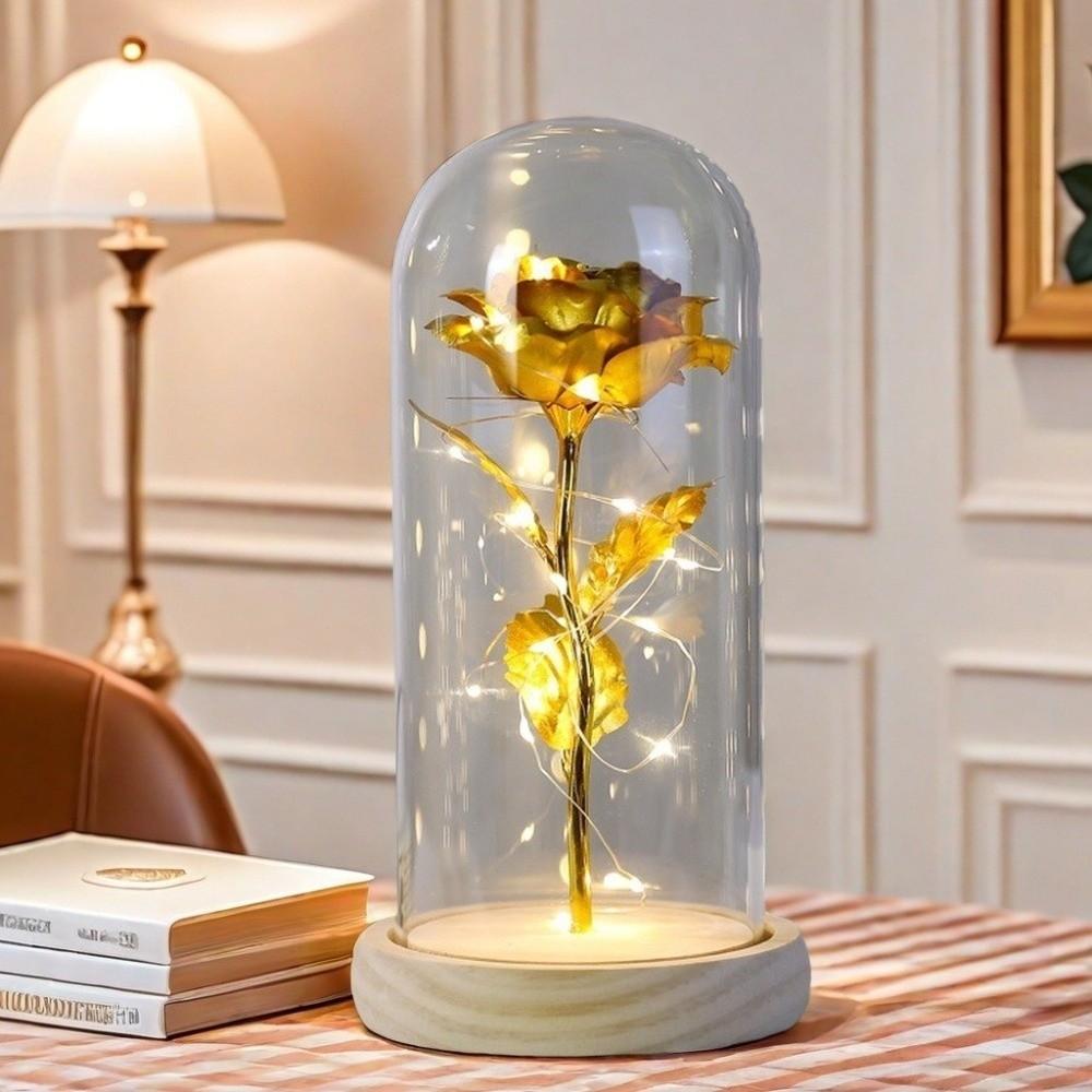 LED Light Rose LED Light Wooden Base Artificial Flowers Preserved Rose Flower  Valentine's Day