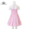 Rosa Süße Mode Vintage Plaid Kordelzug Cosplay anzüge Hohe Taille Langes Kleid Frau Mode Kleid Frau Cosplay Kleidung