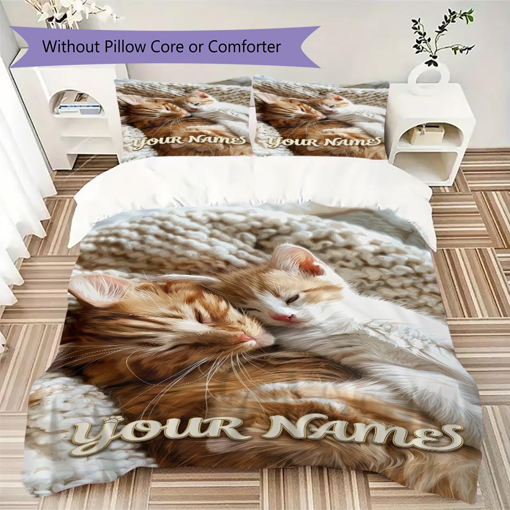 Custom Name Cats Cozy Nest Bedding,Quilt Set Quilt Cover Pillowcase Home Birthday Gift(1 * Duvet Cover + 2 * Pillowcase, Without Core)_lx